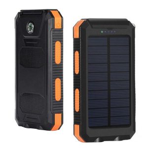 Power Banks & Chargers |   Waterproof 20000mAh Solar Power Bank with Compass, Portable Mobile Phone Charger Battery Pack, 2 USB Outputs, LED Lights + Black Consumer Electronics Power Banks & Chargers