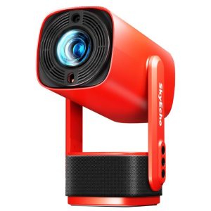 Projectors |   FreeONE Portable Projector, 350 ANSI Lumens, Native 720P, 2*5W Speakers, Auto-Focus, Auto Keystone, 270° Rotation Stand, Android OS, US Plug Red Consumer Electronics Projectors